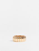 Asos Design Ring With Ribbed Texture In Gold Tone