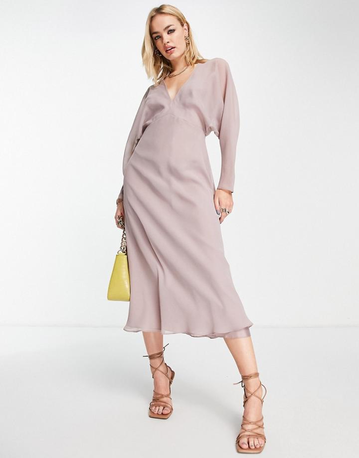 Asos Design Soft Batwing Midi Dress In Purple