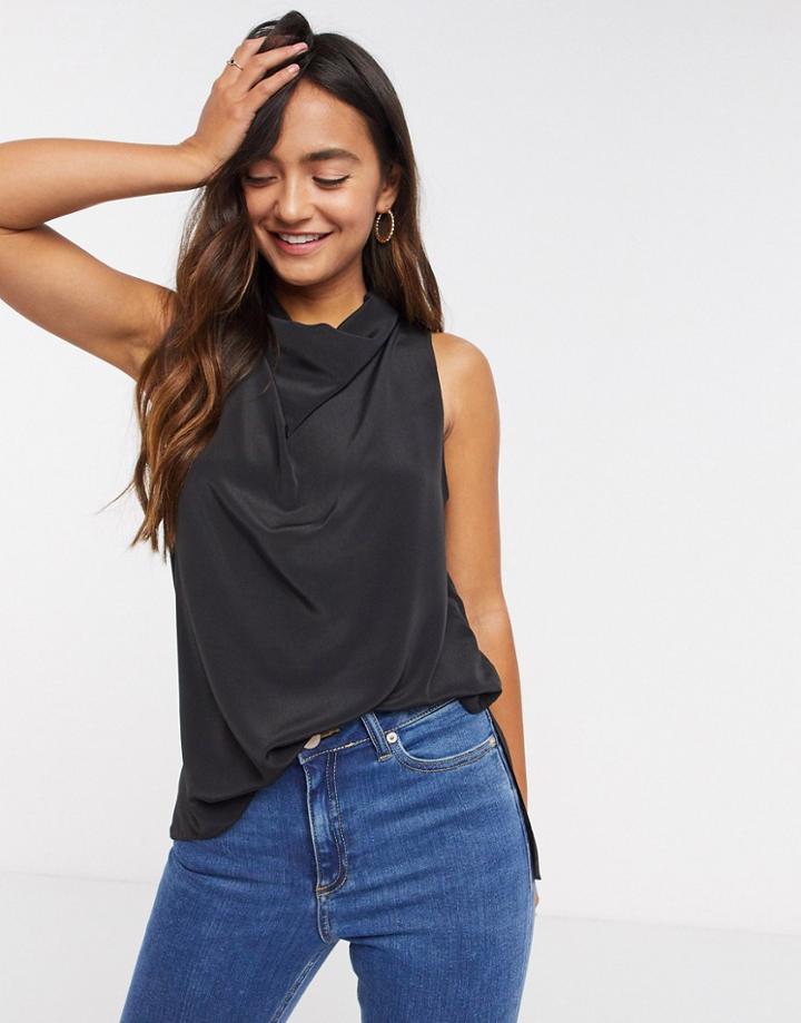 Asos Design Sleeveless Drape Neck Top In Black