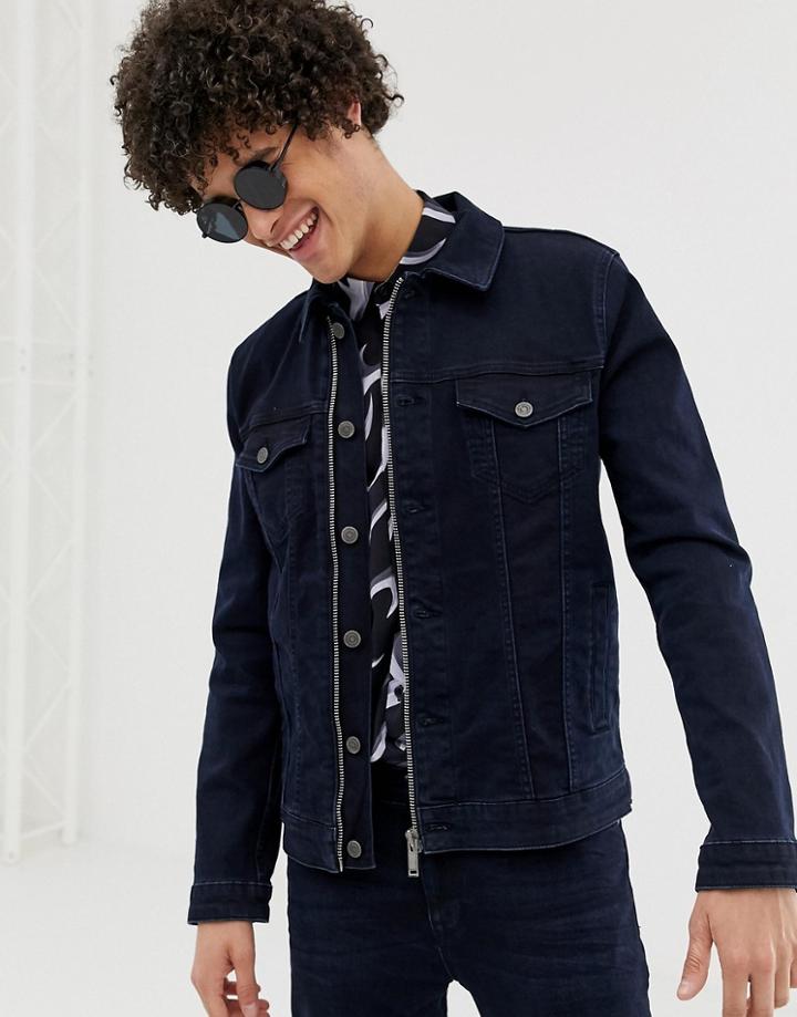 Asos Design Two-piece Denim Jacket In Black - Black