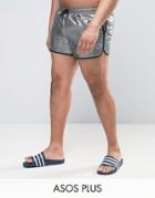 Asos Plus Runner Swim Shorts In Silver Metallic Short Length - Silver