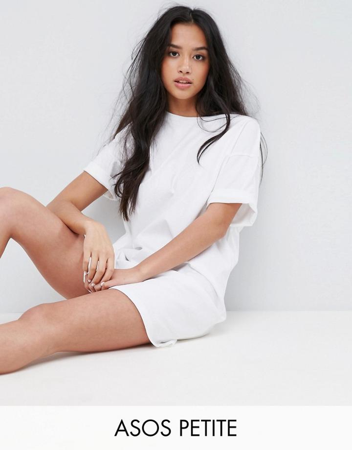 Asos Petite Ultimate T-shirt Dress With Rolled Sleeves - White
