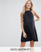 Asos Maternity Denim Halter Neck Sundress In Washed Black - Black