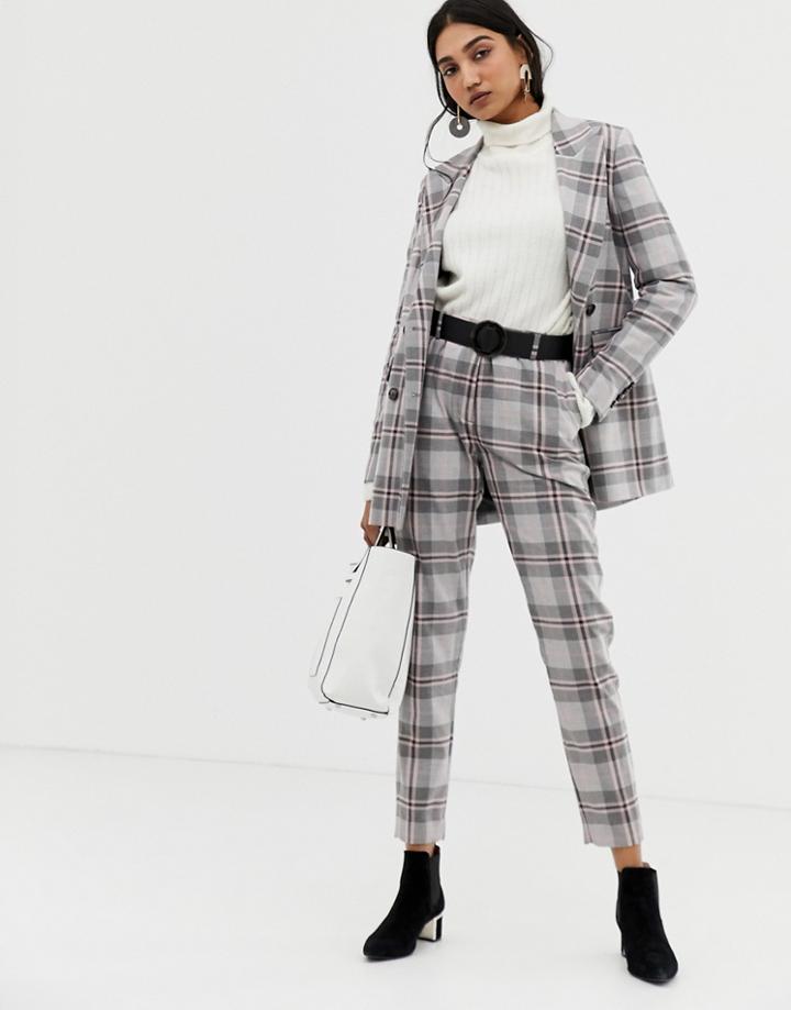 Selected Mika Cropped Check Pants-gray