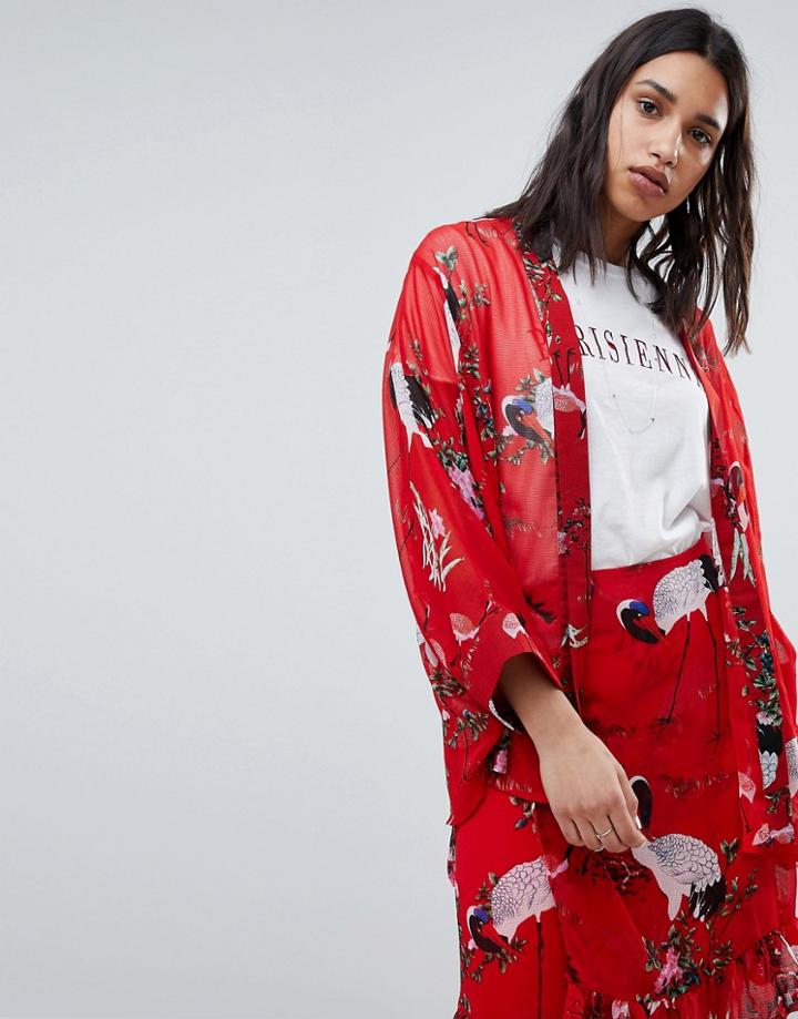 Sofie Schnoor Exotic Bird Print Kimono - Red