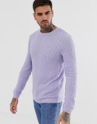 Asos Design Muscle Fit Lightweight Cable Sweater In Lilac - Purple