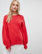 Asos Design Sweater In Oversize With Banana Sleeve - Red