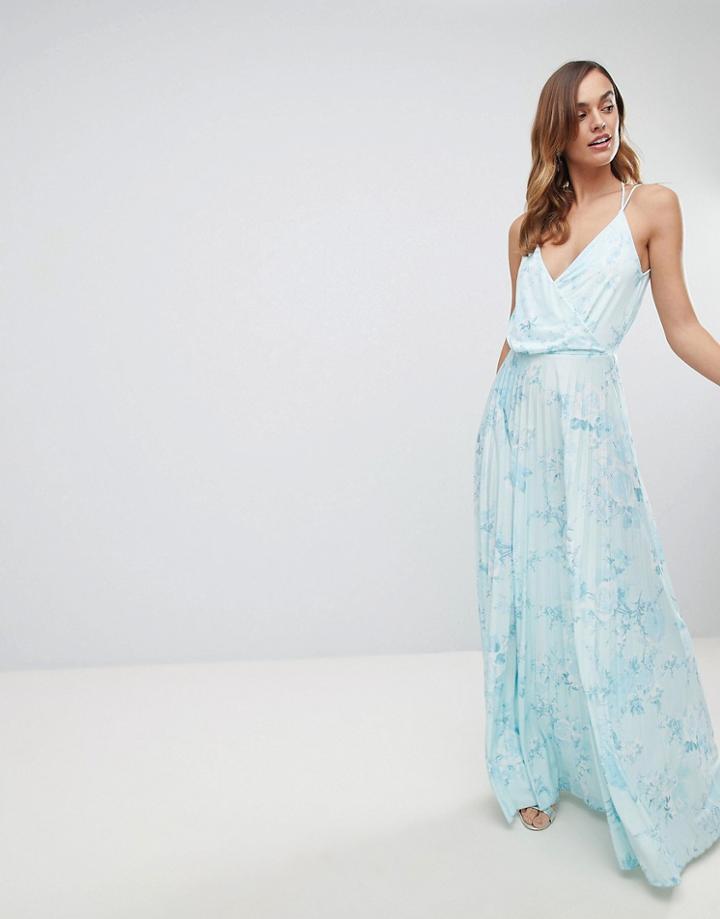 Asos Printed Blouson Wrap Pleated Maxi Dress - Multi