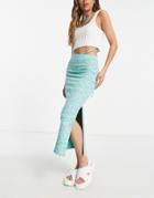 Topshop Space Dye Tie Waist Jersey Midi Skirt In Green And White