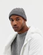 Asos Design Fisherman Beanie In Gray Cable Knit - Gray