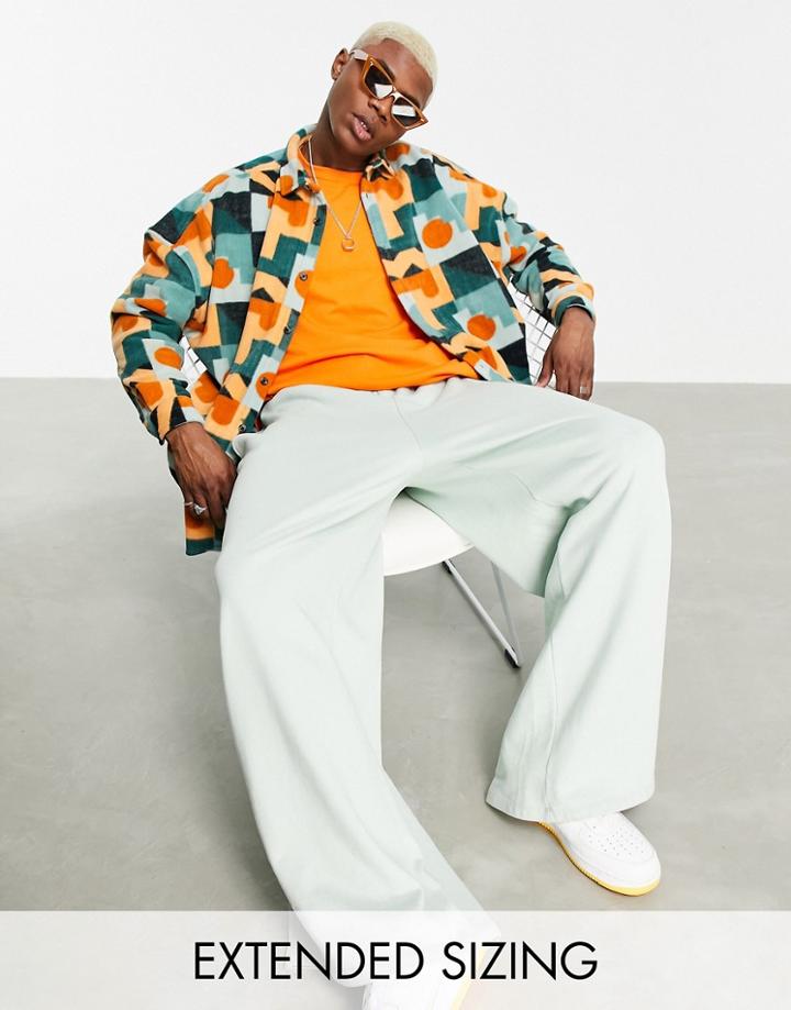 Asos Design 90s Oversized Shirt In Geo Fleece Print-green