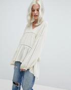 Asos V-neck Smock Top With Lace Insert - Cream