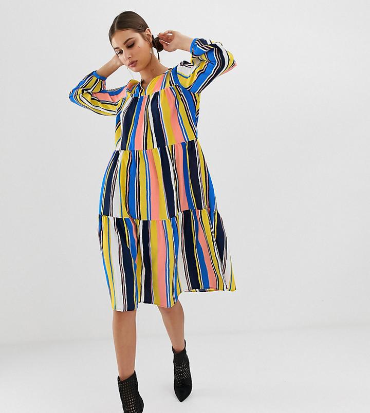 Na-kd Multi Stripe A-line Midi Dress - Multi