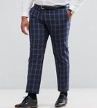Harry Brown Plus Slim Fit Blue Check Windowpane Suit Pants - Navy