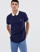 Fred Perry Contrast Rib Pique Polo In Navy - Navy