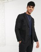 Asos Design Slim Soft Tailored Cotton Blazer With Square Pockets In Black