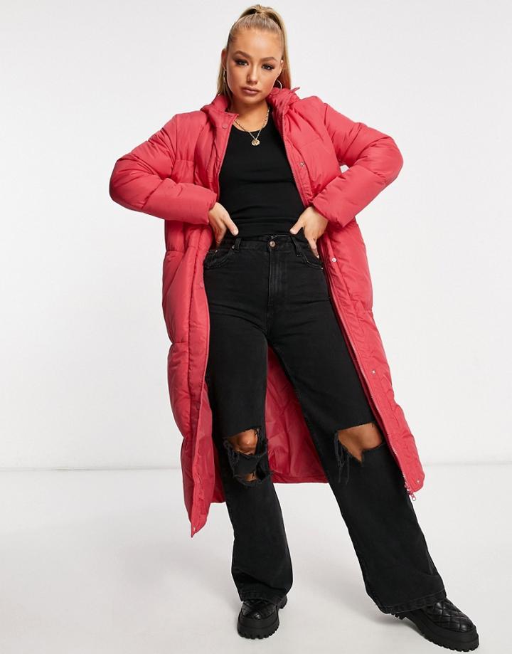 Threadbare Longline Puffer Coat-red