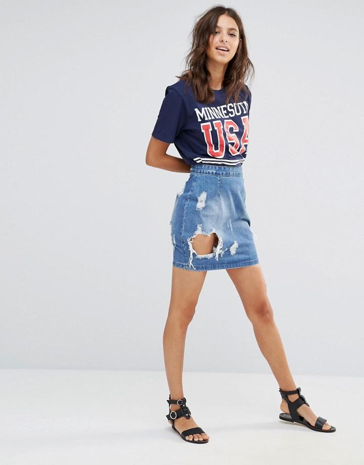 Missguided Ripped Denim Skirt - Summer Indigo