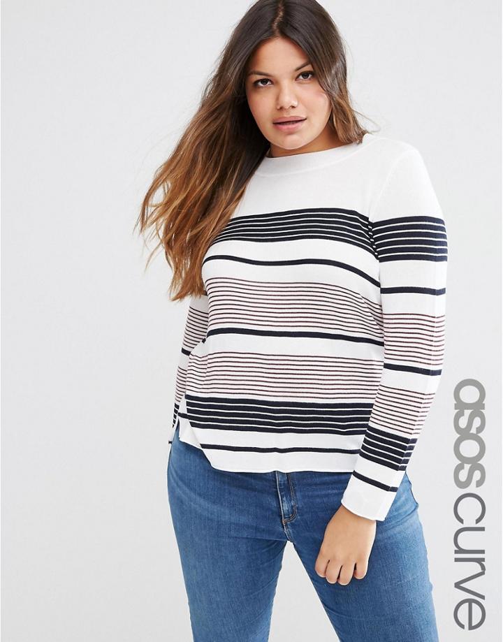 Asos Curve Crew Neck Sweater In Stripe - Multi