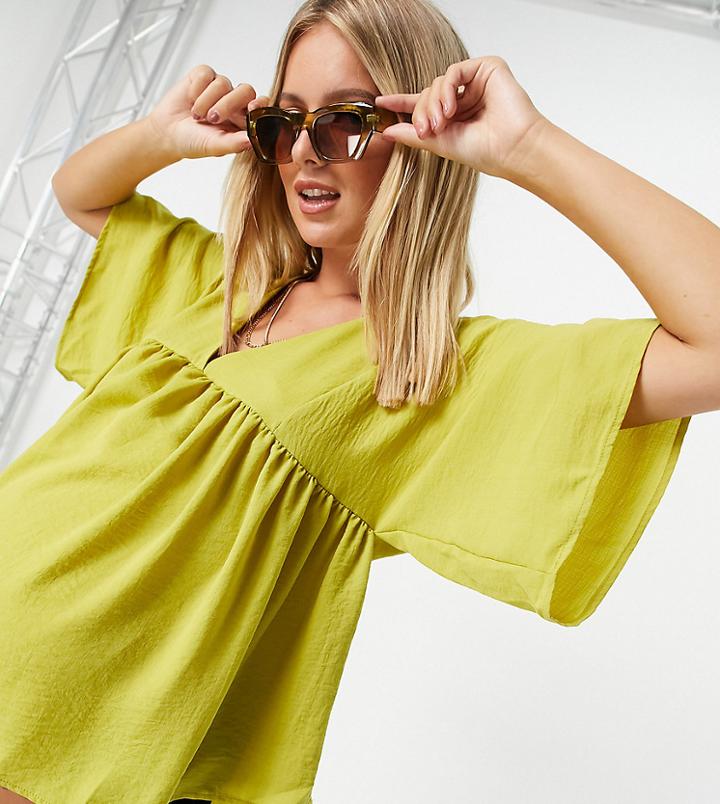 Asos Design Maternity V Neck Smock Tee In Lime-neutral
