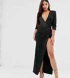 Asos Design Tall Maxi Tux Dress In Crepe-black