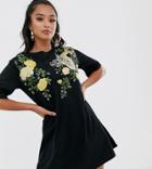 Asos Design Petite Embroidered Dragon T-shirt Dress