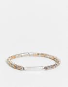 Asos Design Metal Beaded Bracelet With Tag Detail In Mixed Metal-multi