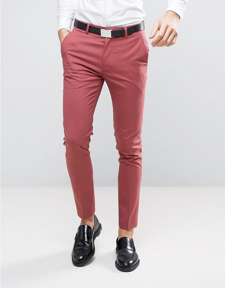 Asos Wedding Skinny Suit Pants In Berry - Pink