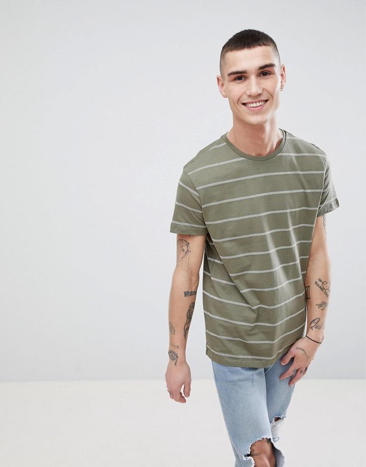 Pull & Bear Stripe T-shirt In Khaki - Green