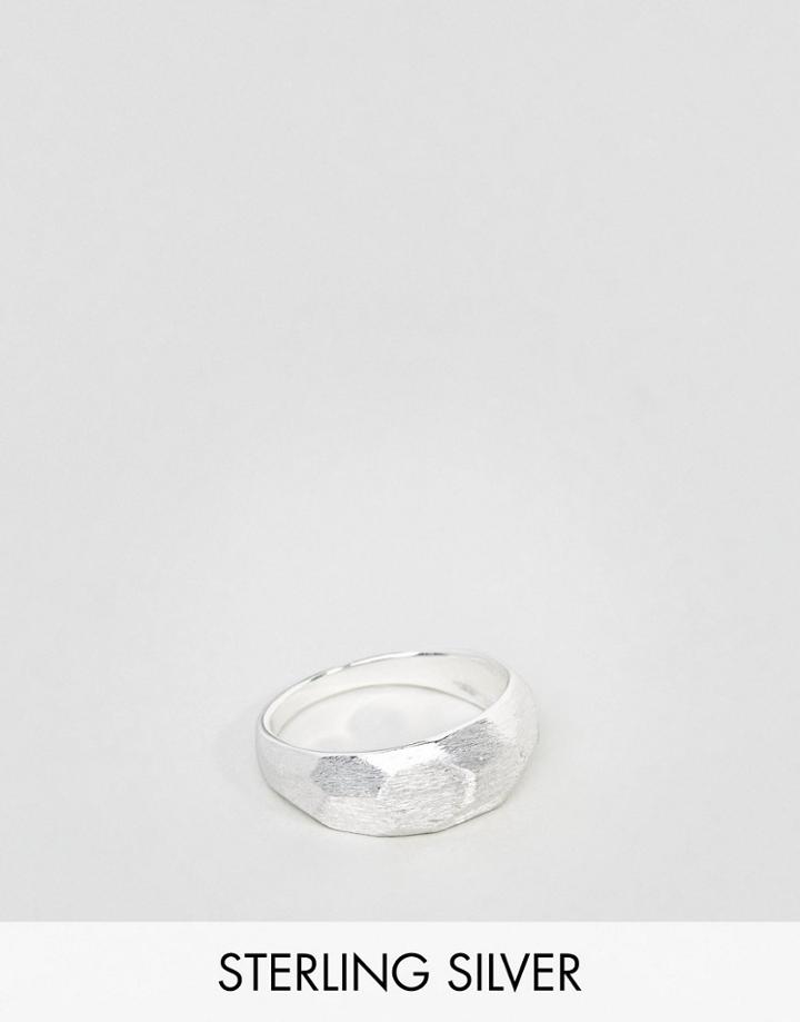 Asos Sterling Silver Ring With Emboss And Matte Finish - Silver