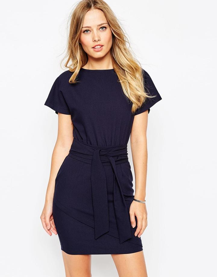 Asos Pencil Dress With Wrap Skirt And Obi Belt - Orange $33.00