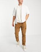 Asos Design Tapered Fit Cargo Pants In Cord In Brown