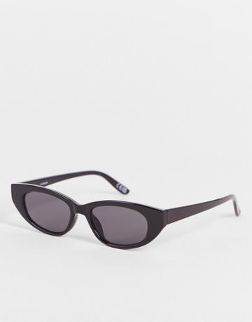 Asos Design Angled Slim Cat Eye Sunglasses In Shiny Black - Black