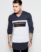 Asos Longline Long Sleeve T-shirt With Varsity Print Mesh Panels - White