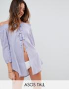 Asos Tall Off Shoulder Tassel Tie Front Beach Cover Up - Blue