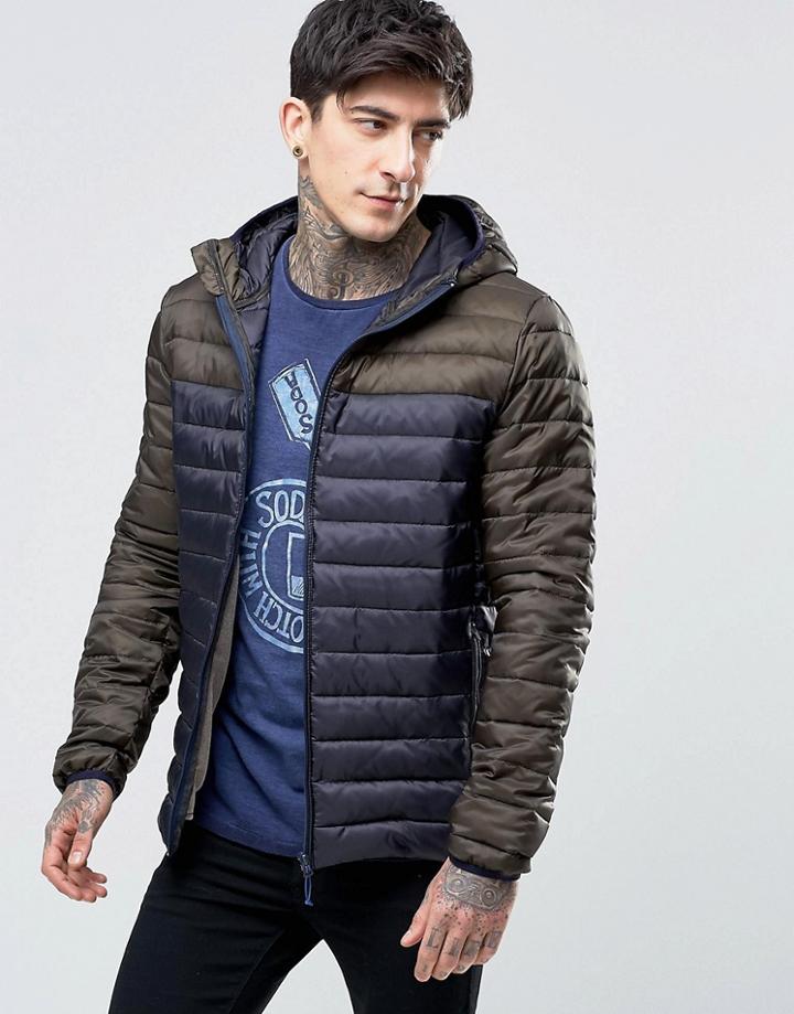 Scotch & Soda Quilted Jacket With Color Block In Navy - Navy