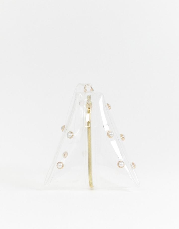Asos Design Plastic Triangular Pearl Stud Wristlet Clutch Bag - Clear