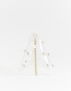 Asos Design Plastic Triangular Pearl Stud Wristlet Clutch Bag - Clear