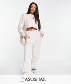 Asos Design Tall Tracksuit Oversized Sweatshirt / Slouchy Wide Leg Sweatpants In Stone-neutral