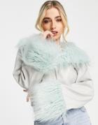 Asos Design Leather Look Jacket With Sherpa Trim In Blue-pink