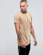 Jack & Jones Core Super Longline T-shirt With Asymetric Hem And Lace Up Detail - Beige