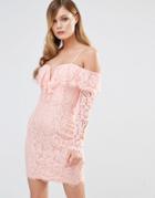 Dark Pink Off Shoulder Frill Dress - Nude