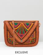 Reclaimed Vintage Embroidered Leather Saddle Bag - Tan