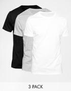 Asos T-shirt With Crew Neck 3 Pack Save 22% - White/black/gray