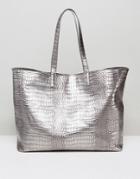 Pieces Metallic Oversized Tote Bag - Silver