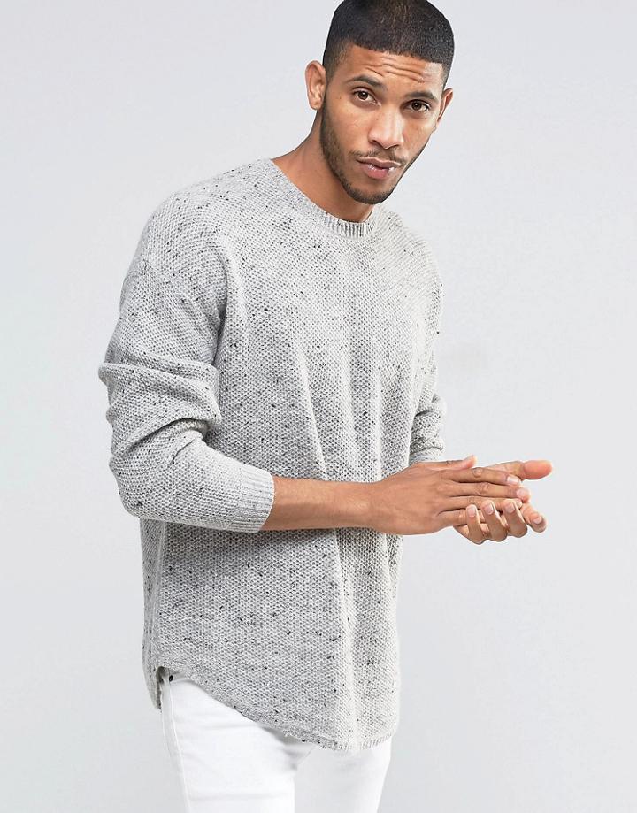 Asos Curved Hem Boxy Fit Jumper In Wool Mix - Gray