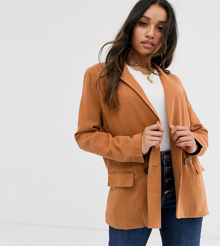 Asos Design Petite Gutsy Linen Relaxed Blazer-brown