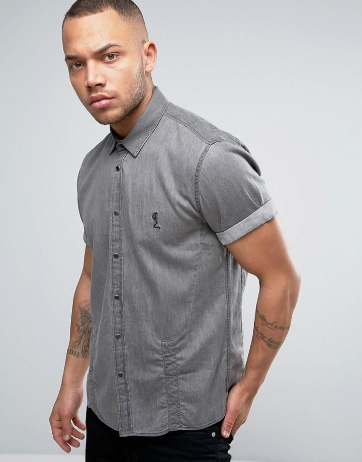 Religion Denim Short Sleeve Shirt - Gray