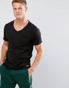 Brave Soul Basic Raw Edge V Neck T-shirt - Black