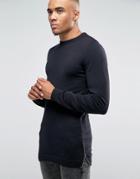 Asos Muscle Fit Longline Knitted Sweater With Side Zips - Black